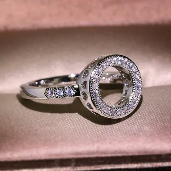 2019 Paprastas Apvalus baltas Cirkonis Žiedas Moterų Rankinio Mozaikos Cirkonis Vestuves sužadėtuvių žiedai Mados Juvelyrika dovana