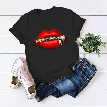 2020 Karšto Harajuku Blizgios raudonos lūpos Graphic Marškinėliai Moterims Animacinių filmų Grunge T-shirt Mados Marškinėlius Ullzang Viršuje Tee Moterų ropa mujer