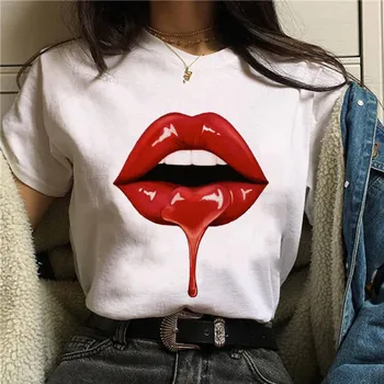 2020 Karšto Harajuku Blizgios raudonos lūpos Graphic Marškinėliai Moterims Animacinių filmų Grunge T-shirt Mados Marškinėlius Ullzang Viršuje Tee Moterų ropa mujer