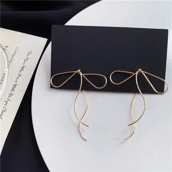 2020 korėjos dizaino mados juvelyrikos paprastas Aukso sidabro spalvos metalo linija lankas auskarai elegantiškas moteris Stud auskarai