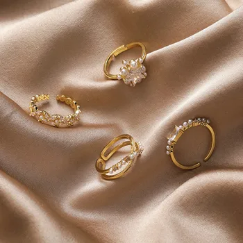 2020 Korėjos Naujas Retro Stiliaus Elegantiškas Perlų Žiedas Mados Tendencija Paprasta Geometrija Star Anga Žiedas, Moterų Papuošalai