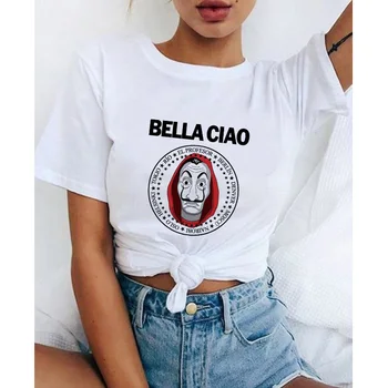 2020 La Casa De Papel moteris, T-shirt apiplėšimas Tees TELEVIZIJOS stotis BELLA CIAO moteris streetwear popieriaus namas juokinga Harajuku top marškinėliai
