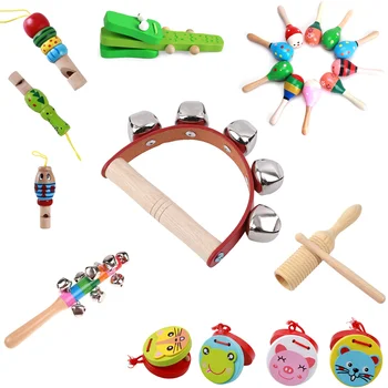 2020 Lopšelio Mediniai Kūdikio Barškutis Žaisliniai Muzikos Instrumentai Muzikos Mediniai Handbell Žaislai, Kūdikių Spalvinga Muzika Skambantis Žaislas