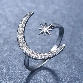 2020 M. Mėnulis, Žvaigždės Moterų Žiedas Crystal Papuošalų, Sidabriniais Piršto Žiedai Femme Atidarymo Žiedas Moterų Grils Dovanos Mados Šaliai Dovanos Naujas