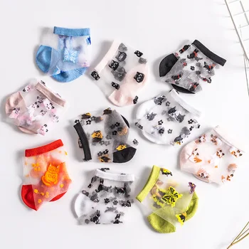 2020 m. pavasarį, vasarą, naujas Stiklas, Šilko Kojinės Moterims mielas gyvūnų Japonų Stiliaus Kojinės-Ultra plonas Skaidrus siuvinėjimo kojinės kaip dovaną