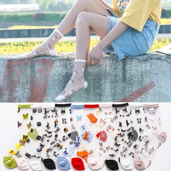 2020 m. pavasarį, vasarą, naujas Stiklas, Šilko Kojinės Moterims mielas gyvūnų Japonų Stiliaus Kojinės-Ultra plonas Skaidrus siuvinėjimo kojinės kaip dovaną