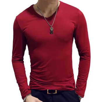 2020 m. Vyrų Mados marškinėliai Elastinga V-kaklo, ilgomis Rankovėmis Viršūnes vyriški T-Shirt Mados vyriški ilgomis Rankovėmis Marškinėliai