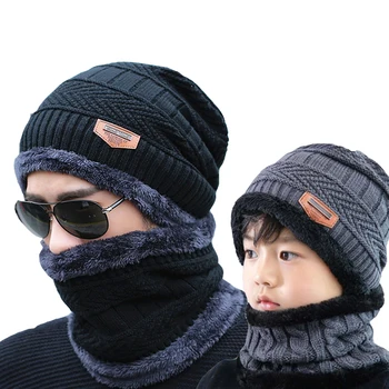 2020 m. Žiemos Kepuraitės, vyriški Skrybėlę Šeimos Atitikimo Tėvų Vaikai Kepuraitė Šalikas Nustatyti Šilta Megzta kepurė variklio Dangčio Bžūp gorro invierno hombre