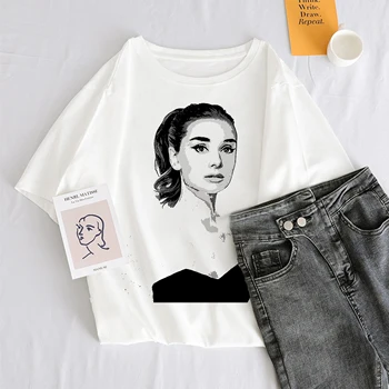 2020 Moterų Marškinėliai Audrey Hepburn Estetinės Spausdinti Moterų marškinėliai Harajuku Gana Atsitiktinis Marškinėlius Naujas 90-ųjų Grunge Derliaus Tee