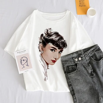 2020 Moterų Marškinėliai Audrey Hepburn Estetinės Spausdinti Moterų marškinėliai Harajuku Gana Atsitiktinis Marškinėlius Naujas 90-ųjų Grunge Derliaus Tee