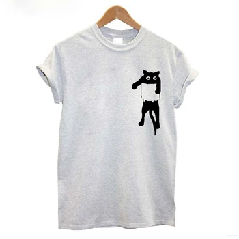 2020 nauja katė kišenėje juokingi marškinėliai moterims medvilnės derliaus marškinėlius prarasti streetwear moterų medžiaga hip-hop Hipster naujovė viršuje tee
