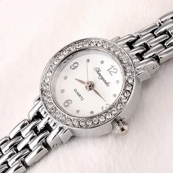 2020 Naujas Atvykti Mados ir laisvalaikio Moteriški laikrodžiai, Sidabro apyrankė Prabangūs krištolo žiūrėti OEM Turas ultra plonas suknelė Kvarciniai laikrodžiai