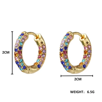 2020 Naujas CZ Cirkonis Huggies Žiedai, Auskarai Moterims Paprastas Apvalus Ratas Rainbow Crystal Maži Žiedai Moterų Vario Papuošalai 20mm