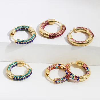 2020 Naujas CZ Cirkonis Huggies Žiedai, Auskarai Moterims Paprastas Apvalus Ratas Rainbow Crystal Maži Žiedai Moterų Vario Papuošalai 20mm
