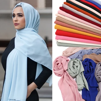 2020 Naujas Elegantiškas Kuklus Moterų Burbulas Šifono Kietas Oversizes Musulmonų Galvos Skara Ponios Skara ir Apvyniokite Moterų Foulard Hijab Stoles