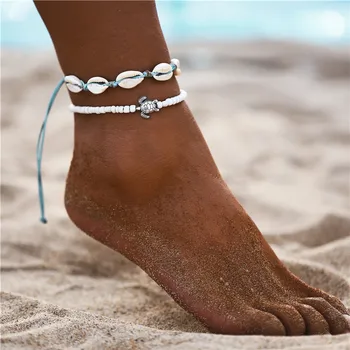 2020 Naujas Mados Bohemijos Shell Anklets Moterų Virvės Apyrankę ant Kojos Myli Reguliuojamas Grandinės Anklet Paplūdimio Pėdų Papuošalai