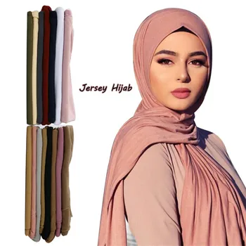 2020 Naujas Musulmonišką hidžabą Moterų jersey šalikas skaros ir apsiaustas Paprasto Hijabs turbaną foulard femme Arabų galvos skara kopftuch 60*160cm