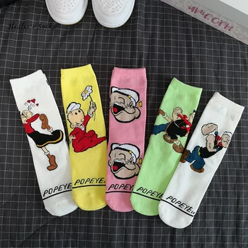 2020 naujos 1 pora vyrų ir moterų kojinės medvilnės Popeye juokinga mados meno laimingas riedlentė dovana Harajuku hip-hop spalvos vamzdelio kojinės