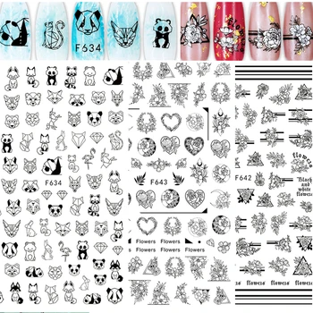 2020 Plona Lipnia Juoda Nagų Lipduką, Lapų, Žiedų Sniege Simbolių Rinkinys Decal Dizainerio Namuose Nagai Manikiūro meno Patarimai