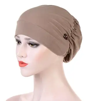 2020 Spalvotų Musulmonų turbaną kepurės moterų Mados mygtuką lino Vidinis Hijab bžūp apvyniokite galvą skara hijabs variklio dangčio nešioti