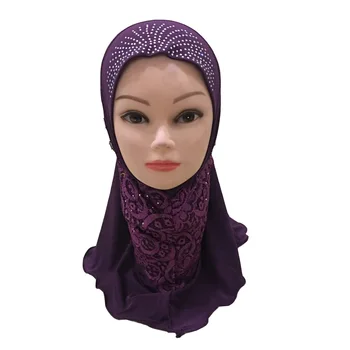 2021 nešioti nėrinių hijab vaikams hijabs musulmonų mergaitės islamo skarelė turbaną kepurės drabužių arabų vaikams visiškai padengti hijab