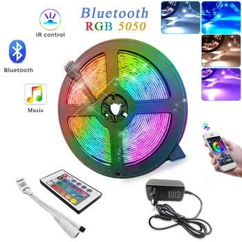 20M Bluetooth LED Šviesos Juostelės RGB 5050 Lanksčios Juostelės Vandeniui RGB LED Šviesos 5M 10M, 15M Juosta su Telefono Bluetooth 