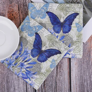 20pcs gėlių mėlynas drugelis nosinė, dekupažas Derliaus vystyklų popieriaus, audinių vestuvių, gimtadienio X-mas servetėlės tiekimo