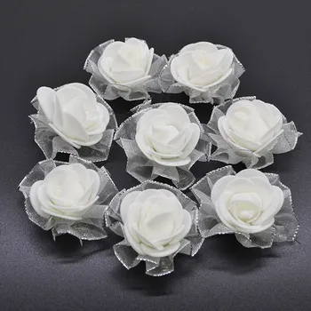 20pcs Mini 4cm Putų Šilko Rožė Dirbtinių Gėlių Nuotakos Puokštė Balto Smėlio Rose Vestuvių puošyba Girliandą Netikrą Gėlių