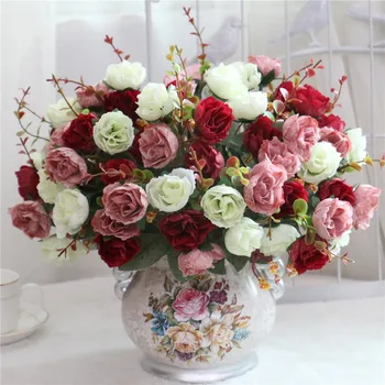 21 Vadovai/Puokštė Šilko Rožė Europos Stiliaus Dirbtinių Gėlių Aukštos Kokybės Rožių Puokštė Netikrą Gėlės Vestuvių Namų Šaliai Dekoro