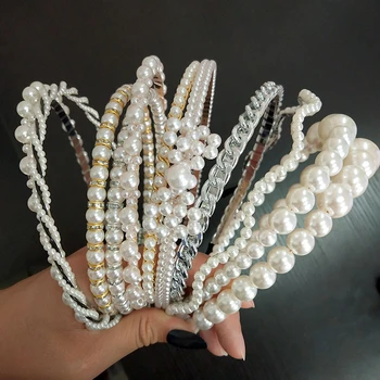 24 Stilių Mados Modeliavimo Pearl Hairbands Plaukų Aksesuarai Moterims Korėjos Bowknot Aukso Bezel Kaspinai Vestuvių Papuošalai 2020 M.