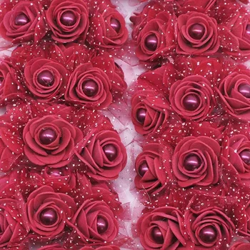 24pcs 3CM Putų Mini Rožių Galvos Pearl Granulių Dirbtinės Gėlės, Vestuvių Dekoravimas 
