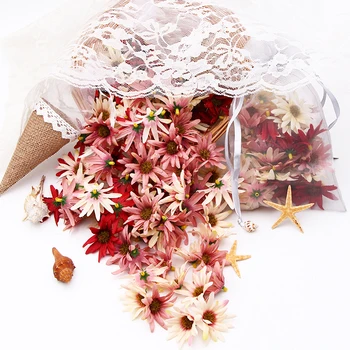 24pcs Didelis dirbtinių gėlių vadovai šilko Daisy gėlių raudona galva vestuves namų puošybai 