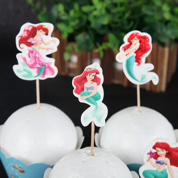 24pcs Mermaid Princesė Arielis Cupcake Įpakavimo+Rėžtuvės nustatyti Vaikų Mergaičių Laimingas Gimtadienio Reikmenys Kepimo Šalies Apdaila