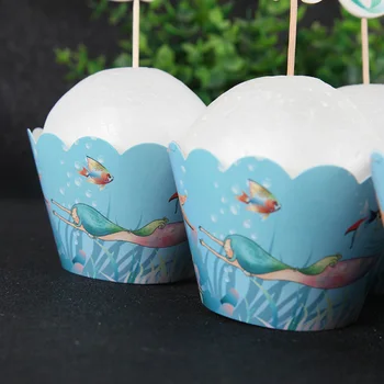 24pcs Mermaid Princesė Arielis Cupcake Įpakavimo+Rėžtuvės nustatyti Vaikų Mergaičių Laimingas Gimtadienio Reikmenys Kepimo Šalies Apdaila
