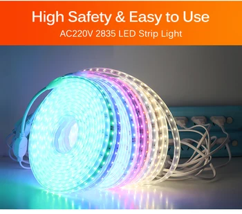 2835 LED šviesos Juostelės AC 220V IP67 atsparus Vandeniui Įvairių spalvų Šviesos Aukšto Ryškumo 60LEDs/M Lanksčios LED juostelės 1-20m