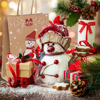 2vnt Linksmų Kalėdų Vakarėlį Maišeliai Kraft Ruda Su Rankena Sniego, Kalėdų Popieriaus Saldainių Maišelį, Gimtadienis, Vestuvės Dekoras