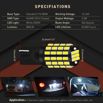 2vnt T10 Canbus LED lemputes, led W5W 168 194 Ne Klaida 3014SMD Balta 12V Plokštė Žibintai Posūkio Signalo Žibintai BMW Audi Mercedes BENZ