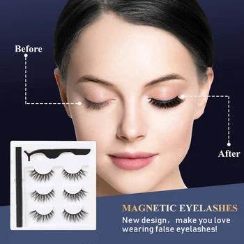 3 Poros/Daug 3D Mink Blakstienos Natūralios Nėra Magnetinių skystus akių kontūro& Netikrų Blakstienų & Tweezer Nustatyti Įrankis Storio Blakstienas Pratęsimo