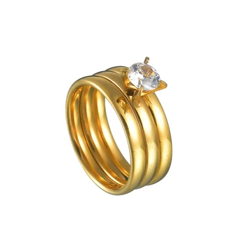 3 Vnt/Set Cirkonis Žiedas 316L Nerūdijančio Plieno, Vestuviniai Žiedai, Moterų Aukso Spalvos Kristalų Titano Piršto Sužadėtuvių Žiedai Moteris