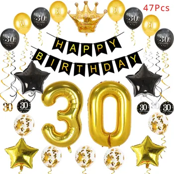 30 40 50 60 metų Jubiliejų Balionai su Gimtadieniu Dekoracijos Suaugusiųjų Juodojo Aukso Balionai 30 40 50 Metų Šalies Džiaugtis