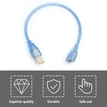 30cm Didelės Spartos USB 2.0 Extension Cable Skaidrus, Mėlynas Vyrų ir Moterų USB prailginimo Laidas Vario Core USB Trumpas Kabelis