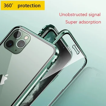 360 Magnetinio Adsorbcijos Metalo Atveju iPhone, 11 Pro XS Max XR Dvipusis Stiklo Atveju FoFor iPhone 7 8 6s Plus SE Magneto Dangtelis