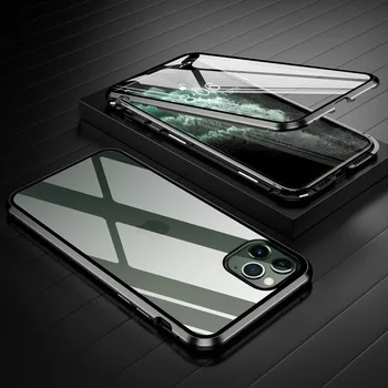 360 Magnetinio Adsorbcijos Metalo Case For iPhone 11 12 Pro XS Max XR SE Dvipusis Stiklo Atveju iPhone 7 8 6s Plius Magneto Dangtelis