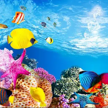 3D Akvariumas Kraštovaizdžio Plakatas Žuvų Bakas Fone Tapybos Lipdukas dvipusis Vandenyno Jūros Augalų Fone Akvariumo Apdaila