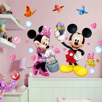 3D Animaciją Mickey Minnie Sienų Lipdukai Vaikų Kambario, Miegamojo Sienų Apdailai Princesė Kambarys Lipdukas