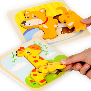 3D Dėlionės Animacinių filmų gyvūnų medinis žaislas mokymosi žaislai vaikams, Automobilių, Gyvūnų, žuvų rinkinys galvosūkiai Montessori švietimo žaislai
