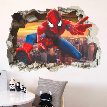 3d efektas herojus žmogus-voras per sienų lipdukai vaikams, kambario sienos meno dekoro animacinių filmų pvc skaldyti sienos lipdukai 