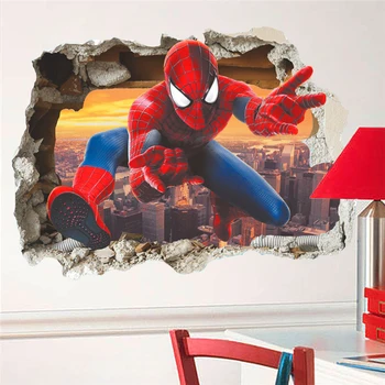 3d efektas herojus žmogus-voras per sienų lipdukai vaikams, kambario sienos meno dekoro animacinių filmų pvc skaldyti sienos lipdukai 