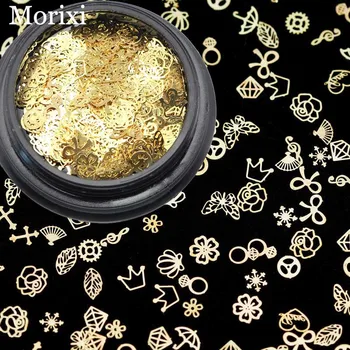 3D metalo nagų dailės apdailos mišrios formos, aukso, gėlės, kryžius lapai Kniedės 