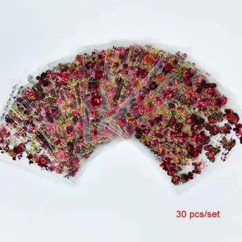3D Nagų Dailė Perdavimo Lipdukai 19 Nagų Dizaino Pasirinkimas 1Lot=30 Lapų Rožių Gėlių Aukso Nėrinių Lipdukai, Manikiūro Patarimai Apdaila 